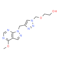 ChemSpider 2D Image | 2-({4-[(4-Methoxy-1H-pyrazolo[3,4-d]pyrimidin-1-yl)methyl]-1H-1,2,3-triazol-1-yl}methoxy)ethanol | C12H15N7O3