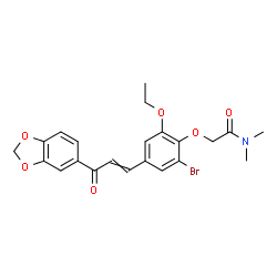 ChemSpider 2D Image | 2-{4-[3-(1,3-Benzodioxol-5-yl)-3-oxo-1-propen-1-yl]-2-bromo-6-ethoxyphenoxy}-N,N-dimethylacetamide | C22H22BrNO6