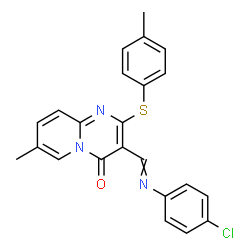 ChemSpider 2D Image | 3-{[(4-Chlorophenyl)imino]methyl}-7-methyl-2-[(4-methylphenyl)sulfanyl]-4H-pyrido[1,2-a]pyrimidin-4-one | C23H18ClN3OS