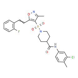 ChemSpider 2D Image | N-(3-Chloro-4-methylphenyl)-1-({5-[2-(2-fluorophenyl)vinyl]-3-methyl-1,2-oxazol-4-yl}sulfonyl)-4-piperidinecarboxamide | C25H25ClFN3O4S