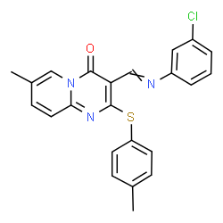 ChemSpider 2D Image | 3-{[(3-Chlorophenyl)imino]methyl}-7-methyl-2-[(4-methylphenyl)sulfanyl]-4H-pyrido[1,2-a]pyrimidin-4-one | C23H18ClN3OS