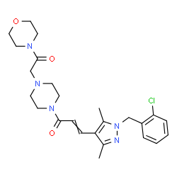 ChemSpider 2D Image | 3-[1-(2-Chlorobenzyl)-3,5-dimethyl-1H-pyrazol-4-yl]-1-{4-[2-(4-morpholinyl)-2-oxoethyl]-1-piperazinyl}-2-propen-1-one | C25H32ClN5O3