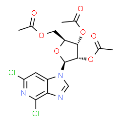 ChemSpider 2D Image | 4,6-Dichloro-1-(2,3,5-tri-O-acetyl-beta-L-ribofuranosyl)-1H-imidazo[4,5-c]pyridine | C17H17Cl2N3O7