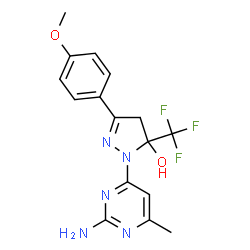 ChemSpider 2D Image | 1-(2-Amino-6-methyl-4-pyrimidinyl)-3-(4-methoxyphenyl)-5-(trifluoromethyl)-4,5-dihydro-1H-pyrazol-5-ol | C16H16F3N5O2