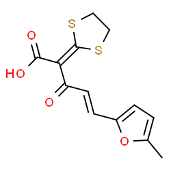 ChemSpider 2D Image | (4E)-2-(1,3-Dithiolan-2-ylidene)-5-(5-methyl-2-furyl)-3-oxo-4-pentenoic acid | C13H12O4S2