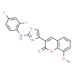 ChemSpider 2D Image | 3-{2-[(2,4-Difluorophenyl)amino]-1,3-thiazol-4-yl}-8-methoxy-2H-chromen-2-one | C19H12F2N2O3S