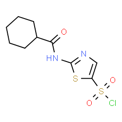 ChemSpider 2D Image | 2-[(Cyclohexylcarbonyl)amino]-1,3-thiazole-5-sulfonyl chloride | C10H13ClN2O3S2