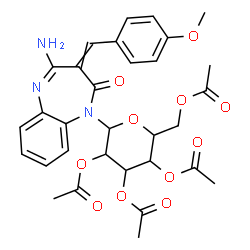 ChemSpider 2D Image | 4-Amino-3-(4-methoxybenzylidene)-1-(2,3,4,6-tetra-O-acetylhexopyranosyl)-1,3-dihydro-2H-1,5-benzodiazepin-2-one | C31H33N3O11