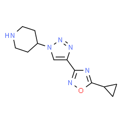 ChemSpider 2D Image | 4-[4-(5-Cyclopropyl-1,2,4-oxadiazol-3-yl)-1H-1,2,3-triazol-1-yl]piperidine | C12H16N6O