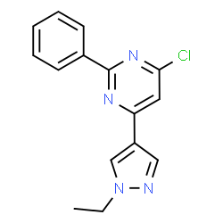 ChemSpider 2D Image | 4-Chloro-6-(1-ethyl-1H-pyrazol-4-yl)-2-phenylpyrimidine | C15H13ClN4