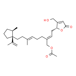ChemSpider 2D Image | (2E,5E)-2-{2-[(2R)-3-(Hydroxymethyl)-5-oxo-2,5-dihydro-2-furanyl]ethylidene}-8-[(1R,2R)-1-isopropenyl-2-methylcyclopentyl]-6-methyl-5-octen-1-yl acetate | C27H40O5