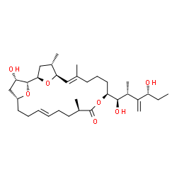 ChemSpider 2D Image | (1R,2R,4S,5S,6E,11S,14R,17E,21R,23S)-11-[(1R,2R,4R)-1,4-Dihydroxy-2-methyl-3-methylenehexyl]-23-hydroxy-4,7,14-trimethyl-12,24,25-trioxatricyclo[19.2.1.1~2,5~]pentacosa-6,17-dien-13-one | C33H54O7