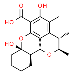 ChemSpider 2D Image | (2R,3S,7aS,11aR,11bR)-5,7a-Dihydroxy-2,3,4-trimethyl-3,7a,8,9,10,11,11a,11b-octahydro-2H-pyrano[4,3,2-kl]xanthene-6-carboxylic acid | C19H24O6