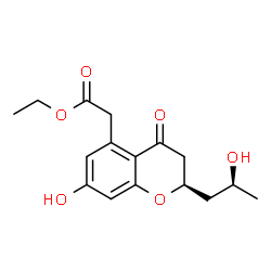 ChemSpider 2D Image | Ethyl {(2R)-7-hydroxy-2-[(2S)-2-hydroxypropyl]-4-oxo-3,4-dihydro-2H-chromen-5-yl}acetate | C16H20O6