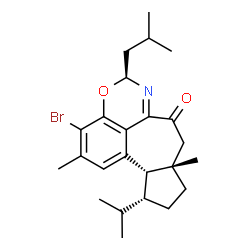 ChemSpider 2D Image | (5S,8aS,11R,11aS)-3-Bromo-5-isobutyl-11-isopropyl-2,8a-dimethyl-8,8a,9,10,11,11a-hexahydro-4-oxa-6-azanaphtho[1,8-ef]azulen-7(5H)-one | C24H32BrNO2