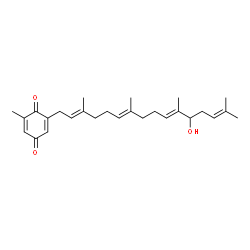 ChemSpider 2D Image | 2-[(2E,6E,10E)-12-Hydroxy-3,7,11,15-tetramethyl-2,6,10,14-hexadecatetraen-1-yl]-6-methyl-1,4-benzoquinone | C27H38O3