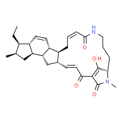 ChemSpider 2D Image | (3E,5S,7R,8R,10R,11R,12S,15R,16S,18Z,25S)-11-Ethyl-28-hydroxy-10,26-dimethyl-21,26-diazapentacyclo[23.2.1.0~5,16~.0~7,15~.0~8,12~]octacosa-1(28),3,13,18-tetraene-2,20,27-trione | C30H40N2O4