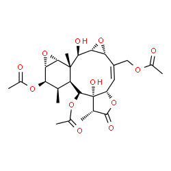 ChemSpider 2D Image | (1aR,2Z,3aS,6R,6aS,7S,7aS,8R,9R,10S,11R,11aS,12R,12aS)-2-(Acetoxymethyl)-6a,12-dihydroxy-6,8,11a-trimethyl-5-oxo-1a,3a,5,6,6a,7,7a,8,9,10,11,11a,12,12a-tetradecahydro-10,11-epoxybenzo[4,5]oxireno[7,8]
cyclodeca[1,2-b]furan-7,9-diyl diacetate | C26H34O12