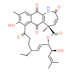 ChemSpider 2D Image | (9R,10E,12S,15R)-9-Ethyl-4-hydroxy-12-[(1S)-1-hydroxy-3-methyl-2-buten-1-yl]-3,15-dimethyl-13-oxa-19-azatetracyclo[18.3.1.0~5,23~.0~15,21~]tetracosa-1(23),2,4,10,16,20-hexaene-6,14,18,22,24-pentone | C31H33NO8