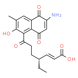 ChemSpider 2D Image | (2E,4R)-7-(6-Amino-2-hydroxy-3-methyl-5,8-dioxo-5,8-dihydro-1-naphthalenyl)-4-ethyl-7-oxo-2-heptenoic acid | C20H21NO6
