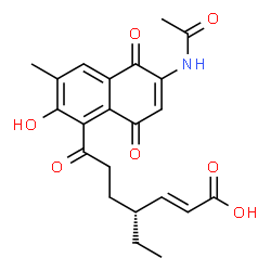 ChemSpider 2D Image | (2E,4R)-7-(6-Acetamido-2-hydroxy-3-methyl-5,8-dioxo-5,8-dihydro-1-naphthalenyl)-4-ethyl-7-oxo-2-heptenoic acid | C22H23NO7