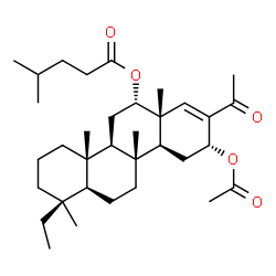 ChemSpider 2D Image | (1S,4aS,4bR,6S,6aR,9R,10aS,10bR,12aS)-9-Acetoxy-8-acetyl-1-ethyl-1,4a,6a,10b-tetramethyl-1,2,3,4,4a,4b,5,6,6a,9,10,10a,10b,11,12,12a-hexadecahydro-6-chrysenyl 4-methylpentanoate | C34H54O5