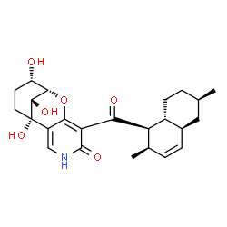 ChemSpider 2D Image | (1S,9S,10S,13S)-6-{[(1R,2R,4aS,6R,8aR)-2,6-Dimethyl-1,2,4a,5,6,7,8,8a-octahydro-1-naphthalenyl]carbonyl}-1,10,13-trihydroxy-8-oxa-4-azatricyclo[7.3.1.0~2,7~]trideca-2,6-dien-5-one | C24H31NO6