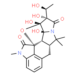 ChemSpider 2D Image | (1S,3aR,9aR,10aR,10bS,10cR)-1,10a,10b-Trihydroxy-1-[(1S)-1-hydroxyethyl]-3,3,8-trimethyl-1,3a,4,10a,10b,10c-hexahydro-2H,3H-10-oxa-2a,8-diazacyclopenta[3,4]pentaleno[1,6-cd]acenaphthylene-2,9(8H)-dion
e | C21H24N2O7