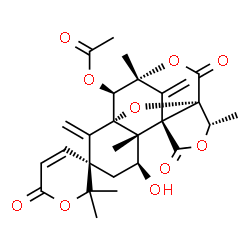 ChemSpider 2D Image | (1'R,2'R,3S,3'S,7'S,8'S,9'R,12'S,13'S)-3'-Hydroxy-2,2,2',9',13'-pentamethyl-6',16'-bis(methylene)-6,11',15'-trioxo-6H-spiro[pyran-3,5'-[10,14,17]trioxapentacyclo[7.6.1.1~7,12~.0~1,12~.0~2,7~]heptadeca
n]-8'-yl acetate | C27H30O10