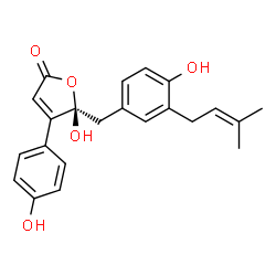 ChemSpider 2D Image | (5R)-5-Hydroxy-5-[4-hydroxy-3-(3-methyl-2-buten-1-yl)benzyl]-4-(4-hydroxyphenyl)-2(5H)-furanone | C22H22O5