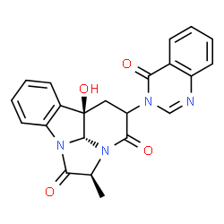 ChemSpider 2D Image | (2S,5aR,9cR)-5a-Hydroxy-2-methyl-4-(4-oxo-3(4H)-quinazolinyl)-4,5,5a,9c-tetrahydro-3H-2a,9b-diazacyclopenta[jk]fluorene-1,3(2H)-dione | C22H18N4O4