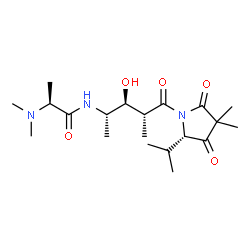 ChemSpider 2D Image | (2S)-2-(Dimethylamino)-N-{(2S,3S,4R)-3-hydroxy-5-[(5S)-5-isopropyl-3,3-dimethyl-2,4-dioxo-1-pyrrolidinyl]-4-methyl-5-oxo-2-pentanyl}propanamide (non-preferred name) | C20H35N3O5