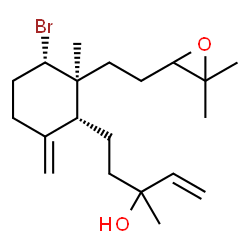 ChemSpider 2D Image | 5-{(1R,2S,3S)-3-Bromo-2-[2-(3,3-dimethyl-2-oxiranyl)ethyl]-2-methyl-6-methylenecyclohexyl}-3-methyl-1-penten-3-ol | C20H33BrO2