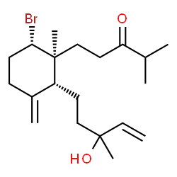 ChemSpider 2D Image | 1-[(1S,2R,6S)-6-Bromo-2-(3-hydroxy-3-methyl-4-penten-1-yl)-1-methyl-3-methylenecyclohexyl]-4-methyl-3-pentanone | C20H33BrO2