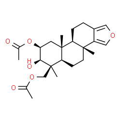 ChemSpider 2D Image | [(3bR,5aR,6S,7R,8S,9aR,9bR)-8-Acetoxy-7-hydroxy-3b,6,9a-trimethyl-3b,4,5,5a,6,7,8,9,9a,9b,10,11-dodecahydrophenanthro[1,2-c]furan-6-yl]methyl acetate | C24H34O6