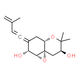 ChemSpider 2D Image | (1aR,2R,4aS,7S,8aS)-6,6-Dimethyl-3-(3-methyl-1,3-butadien-1-ylidene)hexahydro-1aH,6H-oxireno[e]chromene-2,7-diol | C16H22O4
