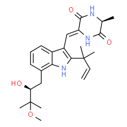 ChemSpider 2D Image | (3Z,6S)-3-({7-[(2S)-2-Hydroxy-3-methoxy-3-methylbutyl]-2-(2-methyl-3-buten-2-yl)-1H-indol-3-yl}methylene)-6-methyl-2,5-piperazinedione | C25H33N3O4