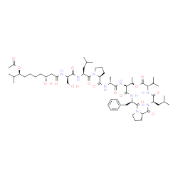ChemSpider 2D Image | N-[(3R,8S)-8-Acetoxy-3-hydroxy-9-methyldecanoyl]-D-seryl-L-leucyl-L-prolyl-N-[(3R,6S,9R,10S,13R,18aS)-13-benzyl-3-isobutyl-6-isopropyl-9-methyl-1,4,7,11,14-pentaoxohexadecahydro-1H-pyrrolo[2,1-i][1,4,
7,10,13]oxatetraazacyclohexadecin-10-yl]-D-alaninamide | C59H93N9O15