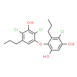 ChemSpider 2D Image | 4-Chloro-6-(2,4-dichloro-3-hydroxy-5-propylphenoxy)-5-propyl-1,3-benzenediol | C18H19Cl3O4