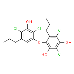 ChemSpider 2D Image | 2,4-Dichloro-6-(2,4-dichloro-3-hydroxy-5-propylphenoxy)-5-propyl-1,3-benzenediol | C18H18Cl4O4