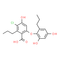 ChemSpider 2D Image | 3-Chloro-6-(2,4-dihydroxy-6-propylphenoxy)-4-hydroxy-2-propylbenzoic acid | C19H21ClO6