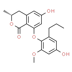 ChemSpider 2D Image | (3R)-6-Hydroxy-8-(4-hydroxy-2-methoxy-6-propylphenoxy)-3-methyl-3,4-dihydro-1H-isochromen-1-one | C20H22O6