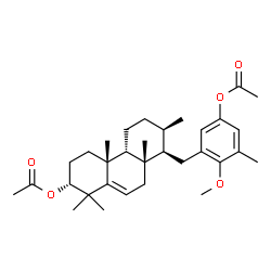 ChemSpider 2D Image | 3-{[(3alpha,9beta,13beta,14beta)-3-Acetoxy-8,13-dimethylpodocarp-5-en-14-yl]methyl}-4-methoxy-5-methylphenyl acetate | C32H46O5