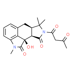 ChemSpider 2D Image | (6aR,9aR,9bR)-8-Acetoacetyl-9b-hydroxy-2,7,7-trimethyl-6,6a,7,8,9a,9b-hexahydro-1H-isoindolo[4,5,6-cd]indole-1,9(2H)-dione | C20H22N2O5