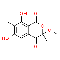 ChemSpider 2D Image | 6,8-Dihydroxy-3-methoxy-3,7-dimethyl-1H-isochromene-1,4(3H)-dione | C12H12O6