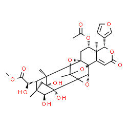 ChemSpider 2D Image | Methyl (2R)-[(1S,3S,4S,5S,10R,14R,15S,16R,18R,19S,20R,22S)-3-acetoxy-5-(3-furyl)-15,16,22-trihydroxy-4,12,18,20-tetramethyl-7-oxo-6,11,13,21-tetraoxaheptacyclo[10.8.1.1~15,18~.0~1,10~.0~4,9~.0~10,14~.
0~16,20~]docos-8-en-19-yl](hydroxy)acetate | C31H36O14