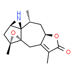 ChemSpider 2D Image | (2aR,3aR,4R,5aR,9aS)-1a,4,8-Trimethyl-1a,2,2a,3,5,5a-hexahydro-4H-furo[3',2':5,6]oxireno[3,3a]azuleno[1,8a-b]aziren-7(9H)-one | C15H19NO3