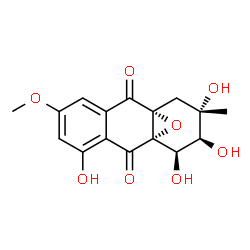ChemSpider 2D Image | (1S,10R,12S,13S,14R)-4,12,13,14-Tetrahydroxy-6-methoxy-12-methyl-15-oxatetracyclo[8.4.1.0~1,10~.0~3,8~]pentadeca-3,5,7-triene-2,9-dione | C16H16O8