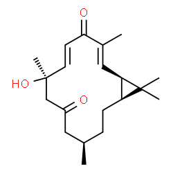ChemSpider 2D Image | (1R,2E,5E,7R,11R,14S)-7-Hydroxy-3,7,11,15,15-pentamethylbicyclo[12.1.0]pentadeca-2,5-diene-4,9-dione | C20H30O3