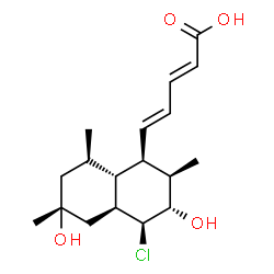 ChemSpider 2D Image | (2E,4E)-5-[(1R,2R,3S,4S,4aS,6R,8R,8aR)-4-Chloro-3,6-dihydroxy-2,6,8-trimethyldecahydro-1-naphthalenyl]-2,4-pentadienoic acid | C18H27ClO4